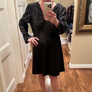 Kate Spade Black Sequin Long Sleeve Dress
